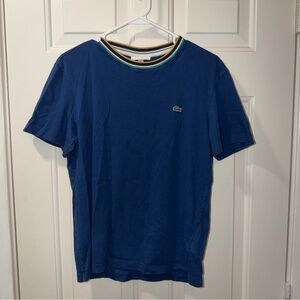 Lacoste Regular Fit  Mens Blue Striped Collar T Shirt Size Small Preppy